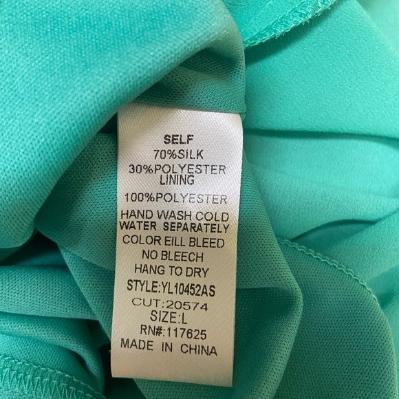 ALTAR’D STATE Maxi Silk Dress Jade Green White Color Block Lined Size Large - Picture 12 of 13